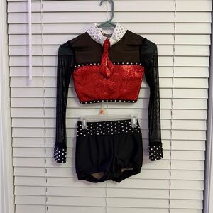 Red Sequin Jazz Dance Costume Set – Rhinestone Shorts & Top